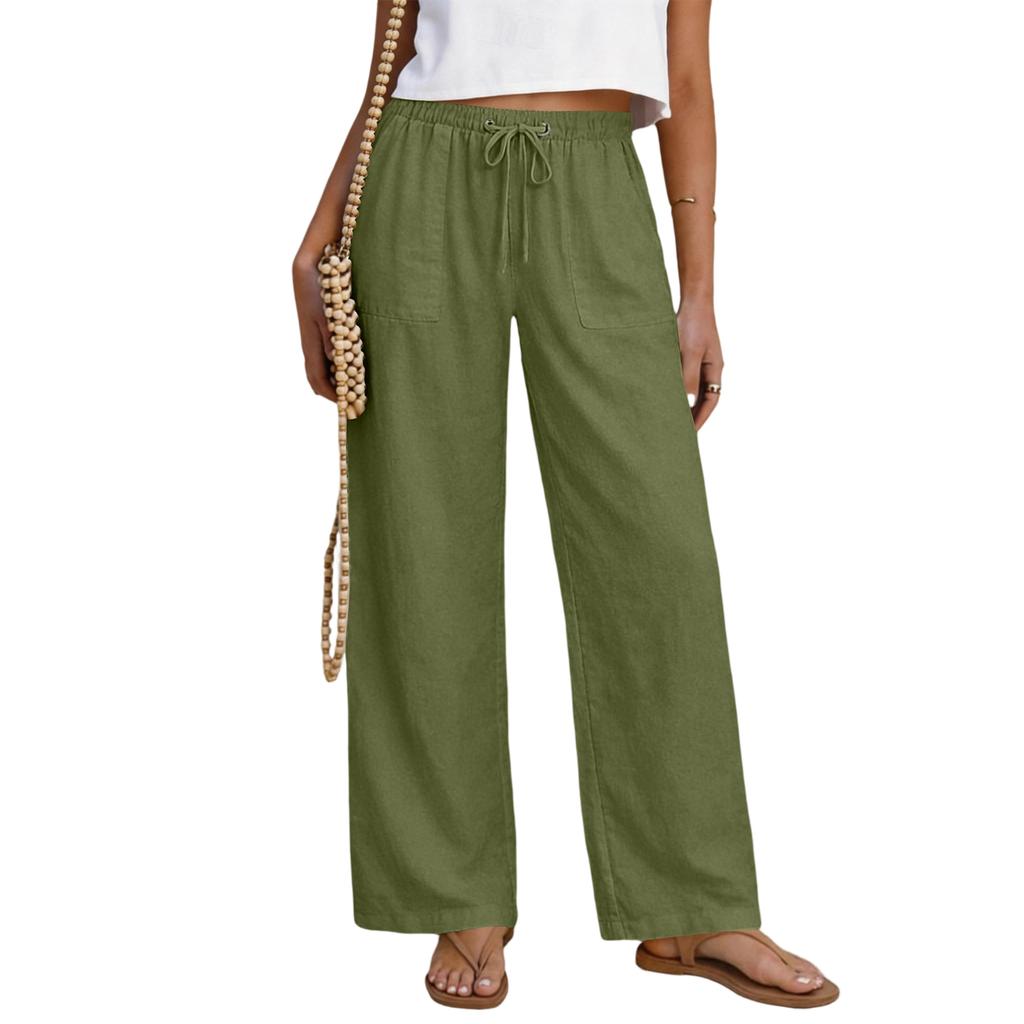 Women’s Casual High Waist Drawstring Straight Leg Wide Leg Pants Relaxed Fit Trousers with Pockets for Daily Wear