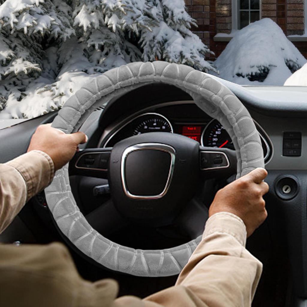 12V Heated Steering Wheel Cover Warm Car Steering Wheel Wrap Winter Plush Anti-Slip Warm Vehicle Interior For SUV Sedan