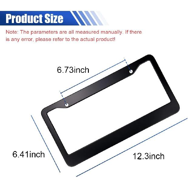 2PCS Matte Black License Plate Frames, Stainless Steel Tag Frame, Car License Plate Protector Holder with Screws Fasteners Caps, Universal Front &