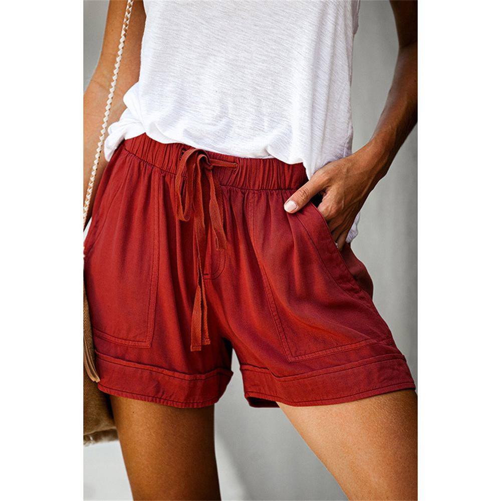 Plus Size Womens Drawstring Shorts Casual Elastic Waist Pocketed Loose Shorts Pants