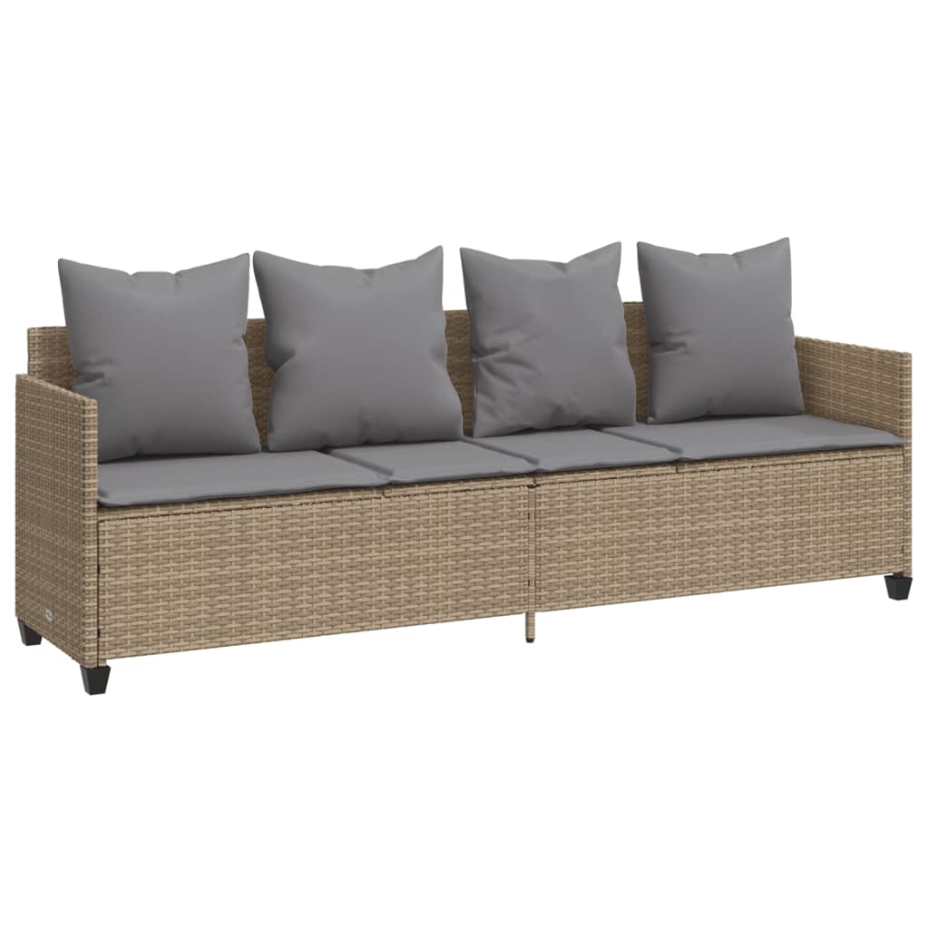 5 Piece Garden Sofa Set with Cushions Beige Poly Rattan