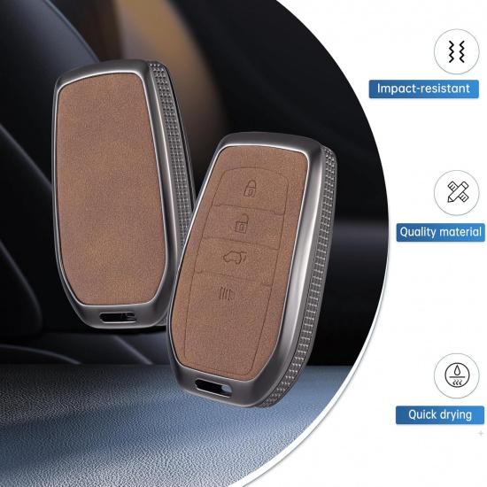 YO&YOYE Compatible with Toyota Key Fob Cover with Keychain Leather Key Case Protector for Avalon Camry Corolla RAV4 Sequoia Highlander Smart Key