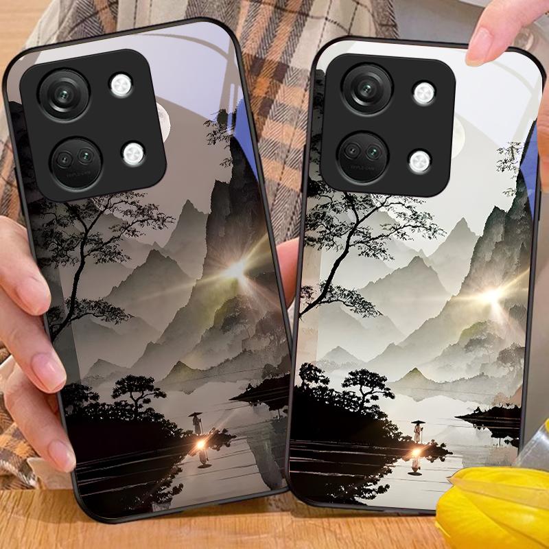 Colorful Scenery For OnePlus Nord 3 5 6T 7 Pro 8 12 10T Reno8 Lite 5G 10R Nord N30 Hard Shell Tempered Glass Phone Case Black