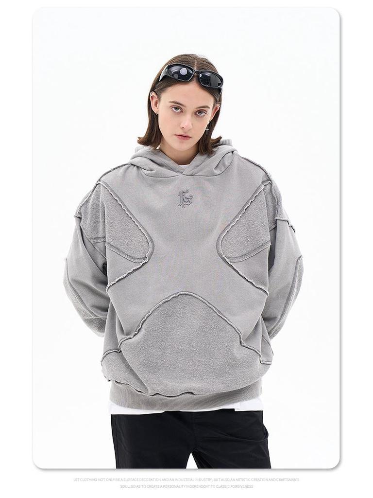 Lan Hai Men's Hooded Sweatshirt | 2025 Autumn/Winter Collection | Trendy Reverse Stitch Design | Solid Color | High Street Style