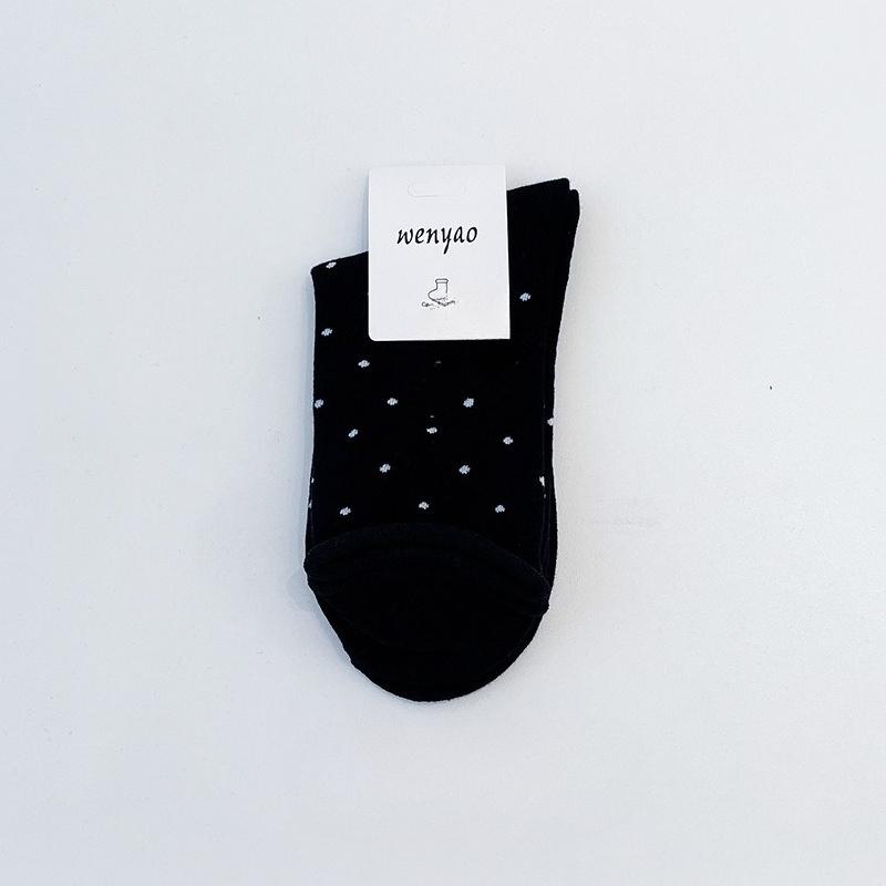 Female Spring and Autumn Polka Dots Roll Edge Loose Mouth In The Tube Stack Socks