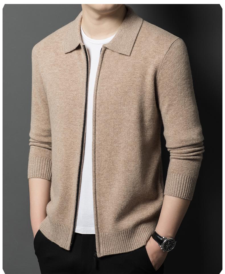 Men's Plus Size Trendy Turn-Down Collar Wool Cardigan Jacket – Casual Knitwear Fleece for Autumn/Winter