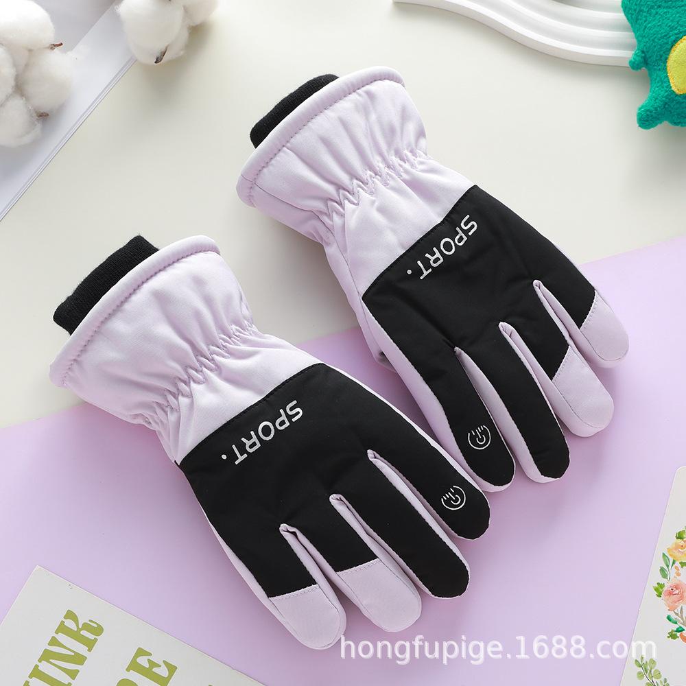 Children's Ski Gloves for Winter Boys and Girls Thickened Water-splashing Cycling Outdoor Plus Velvet Windproof Cold Warm Gloves