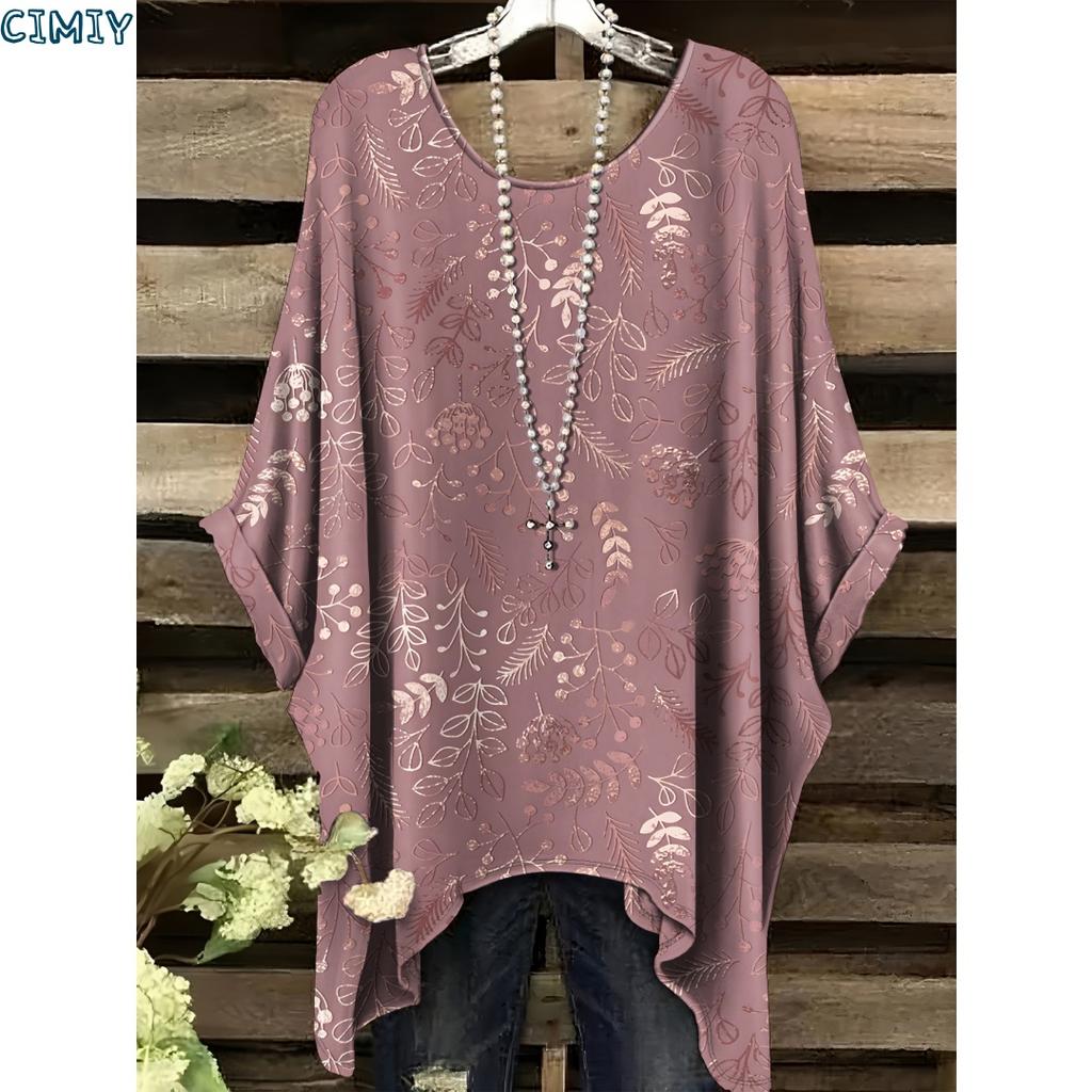 Camiseta con Estampado Floral Elegante Cuello en V Manga Corta Cuello Redondo Ajuste Cómodo Casual Perfecta para Ropa Informal Top para Todas las Estaciones Verano