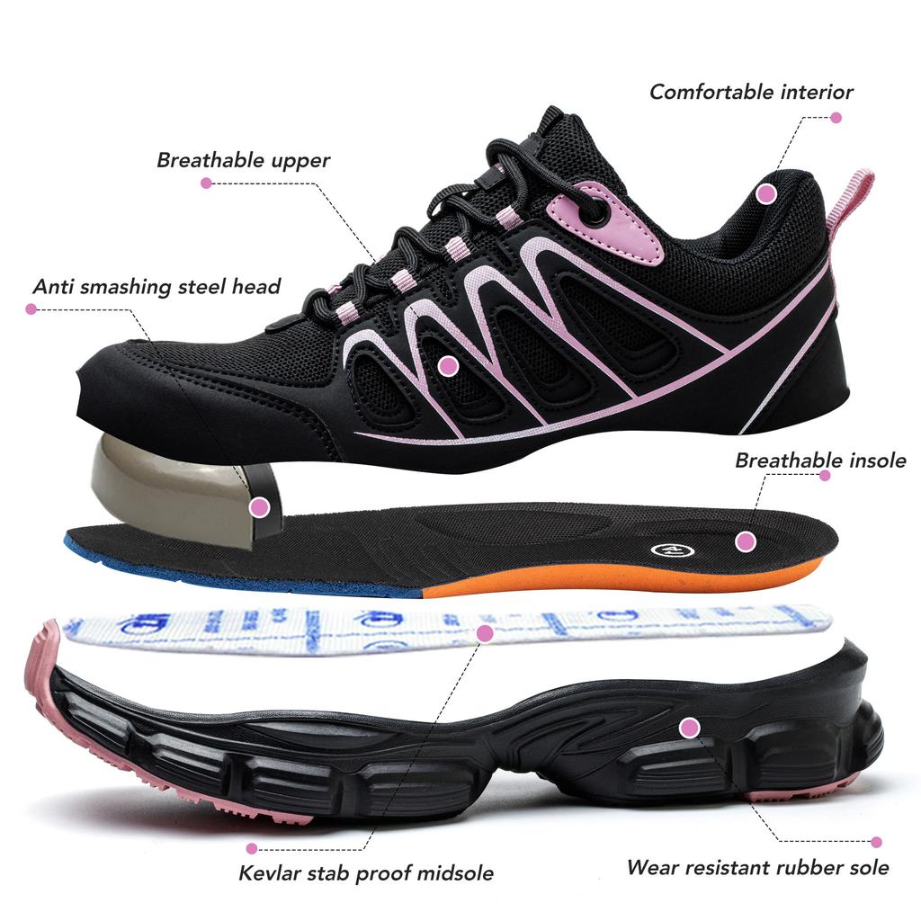 Uomo Donna Scarpe antinfortunistiche con punta in acciaio Pulsante rotante Scarpe da lavoro a prova di foratura Scarpe da sicurezza traspiranti anti-sfondamento Anti-pugnalata