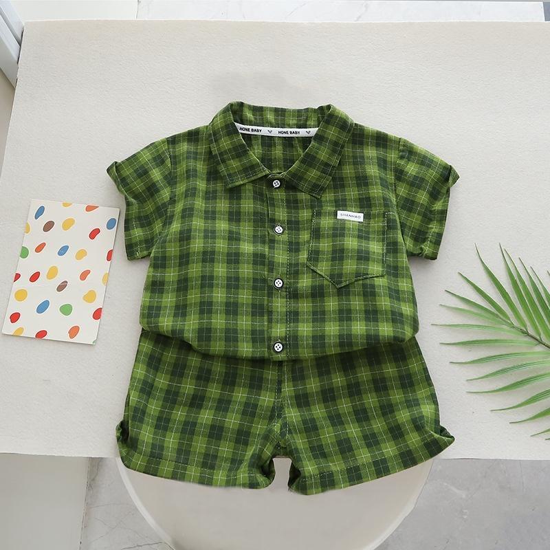 New Summer Baby Clothes Suit Children Boys Plaid Shirt Shorts 2Pcs/Sets Infant Clothing Toddler Casual Costume Kids Tracksuits
