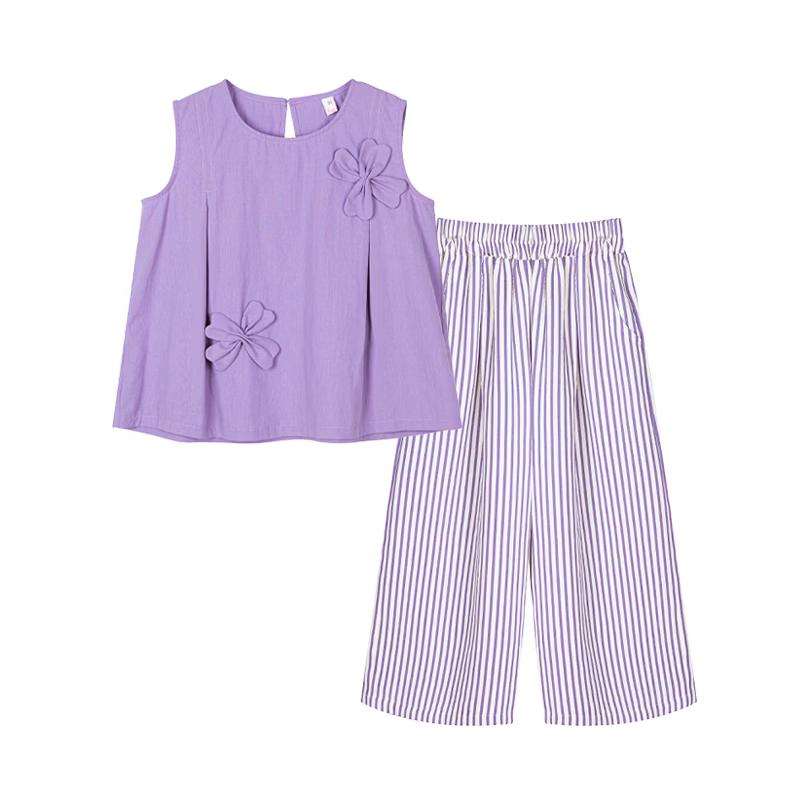 Fuluomi Girls  Fashionable Sleeveless Top & Wide-Leg Pants Set 140