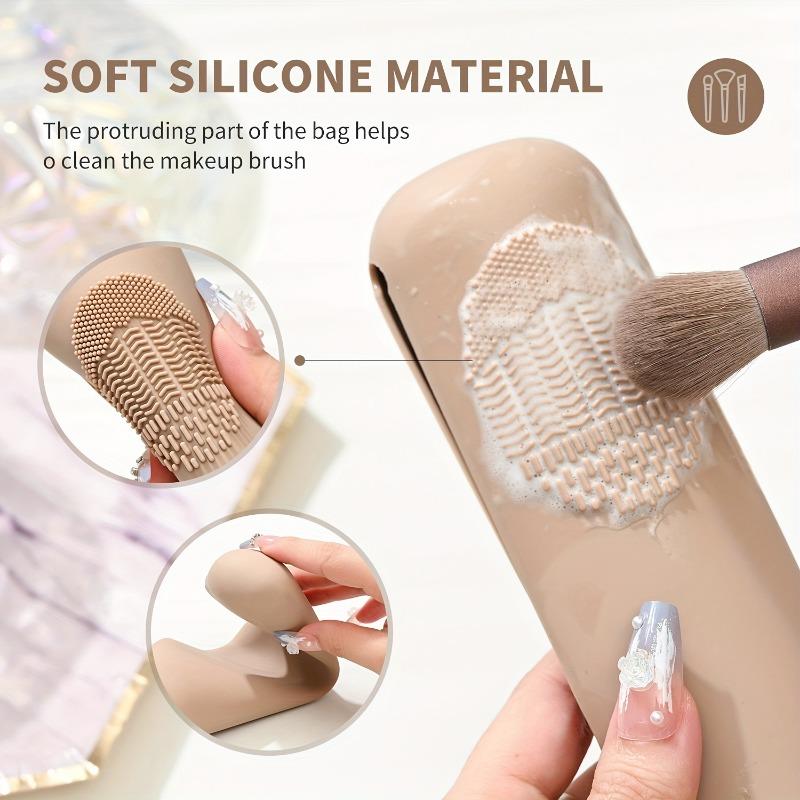 Silicone Makeup Brush Holder Portable Travel Cosmetic Brush Case With Cleaning Mat