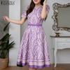 ZANZEA Women Casual Round Neck Short Sleeve Vintage Print Dress
