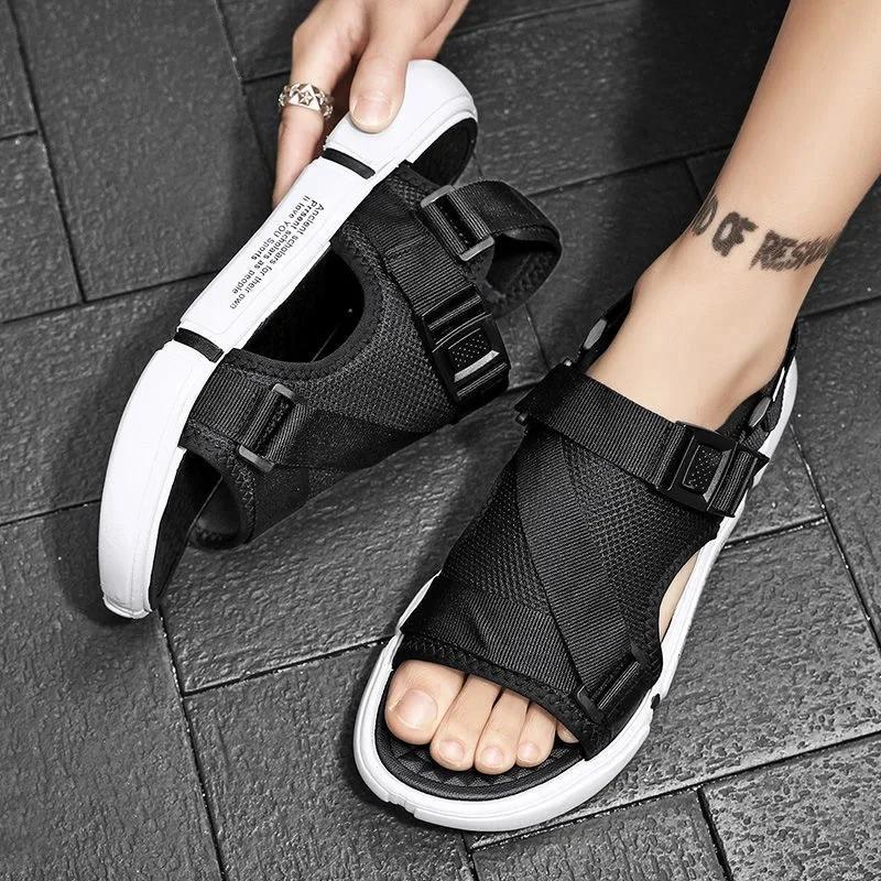 Trendy2025 New Men's Sandals Casual Sports Beach Shoes Outer Wear Two-Use Flow Open Car Men's Slippers PVC Sole Grid