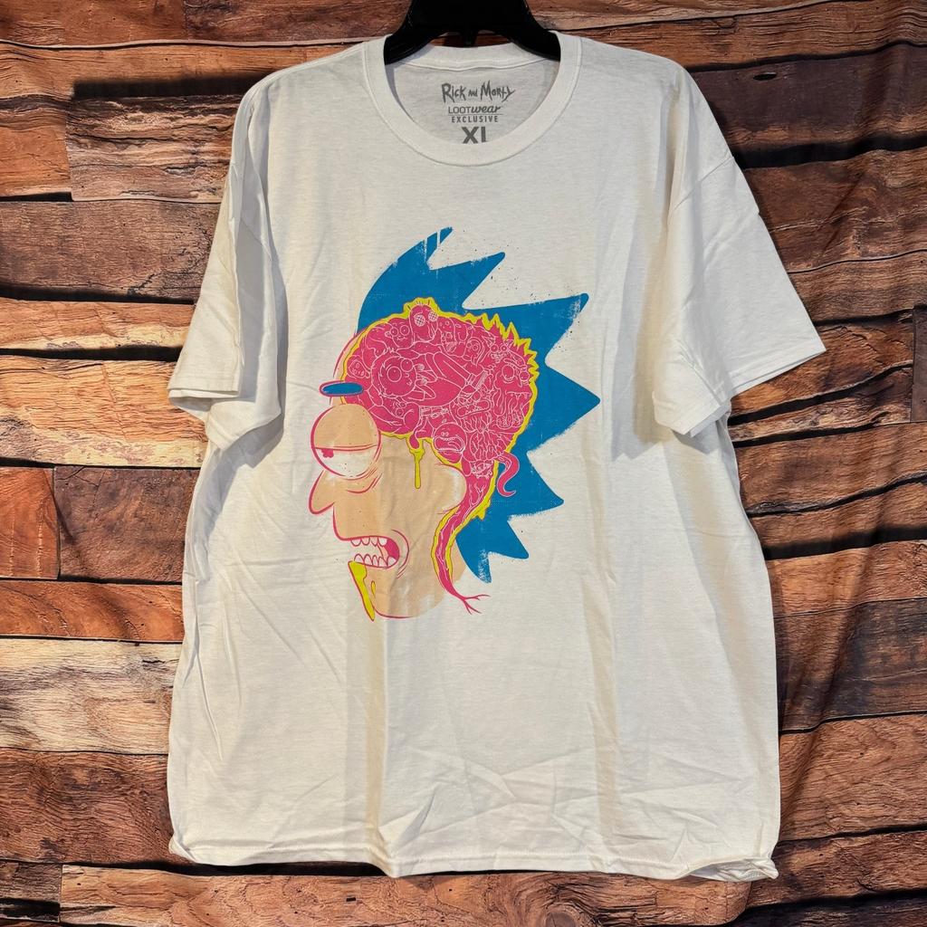 Rick and Morty Men's White XL 100% Cotton Lootwear Exclusive Brain Unisex T-Shirt