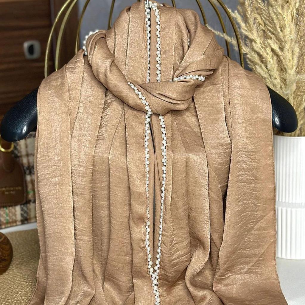 Glitter Bubble Hijab Shawl Muslim Women Scarf With Crystal Drilling Pearly Shawls Headband Hijabs Scarves
