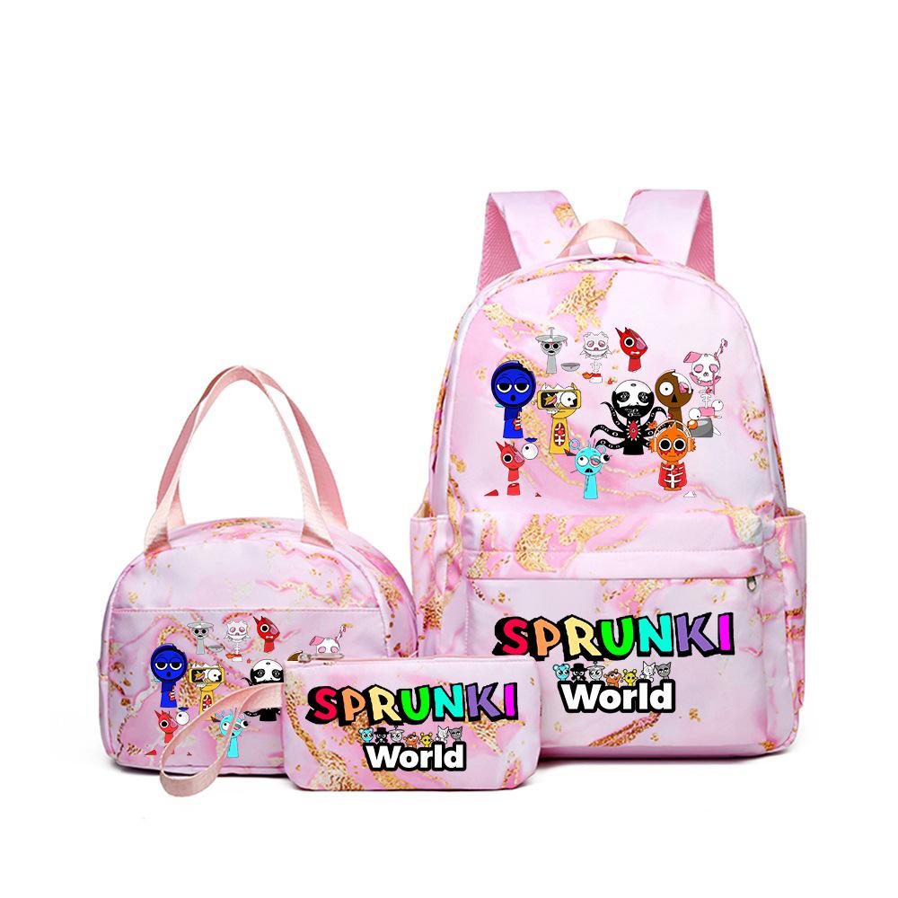 Rhythm Box Music Game Heat Transfer Backpack Sprunki Primary and Secondary School Students Children's Cute Schoolbag Three-piece Set