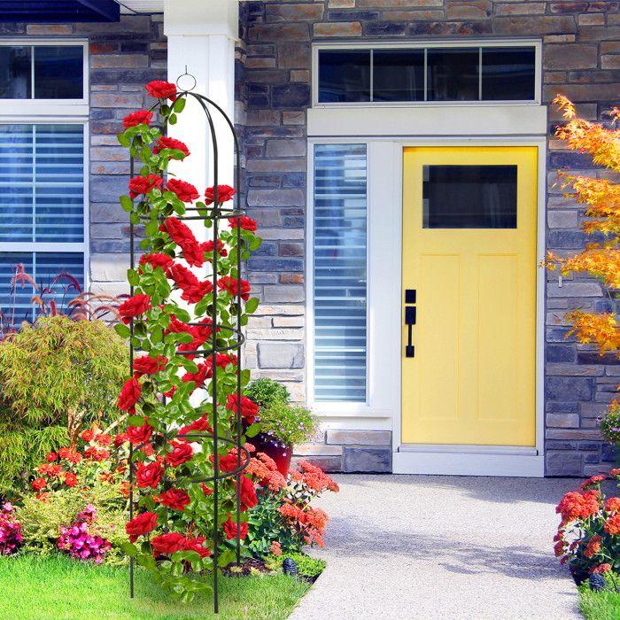 Relaxdays obélisque tuteur, plantes grimpantes, rosiers arcade, arceau roses, arche jardin, métal 190 cm, vert