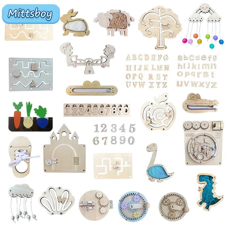 Montessori Busy Board Woodens DIY Accessories Animal Switch Clock Earlys Education Toys Matchmaking Board Hand Educational Toys
