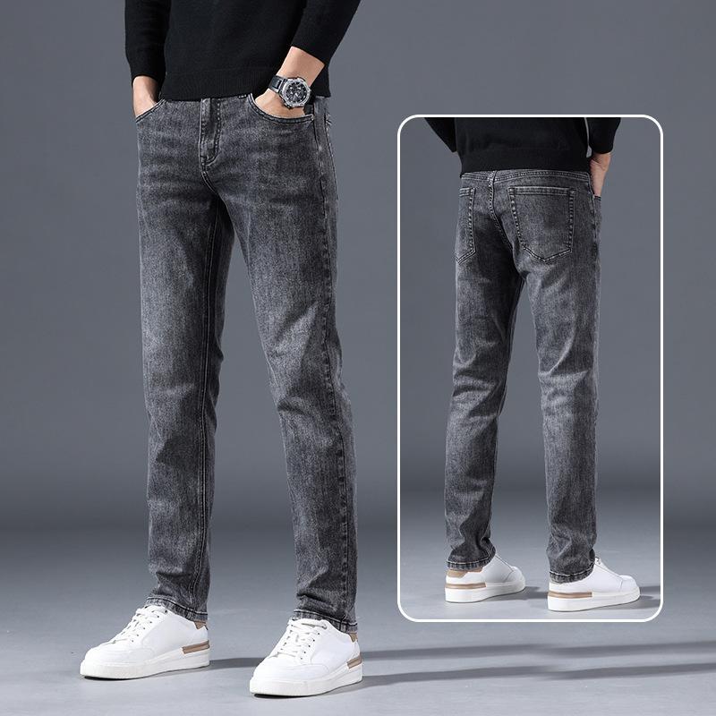 Spring And Autumn Winter New Men'S Plush/Regular Jeans Slimming Straight Stretch Business Versatile Long Pants
