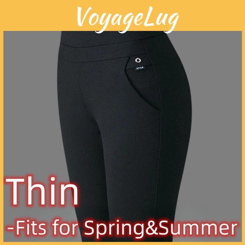 Pants Leg Casual Straight Large For Womens Long Pants Elastic High Waisted Mothers Pants 9point Womens Pants Black