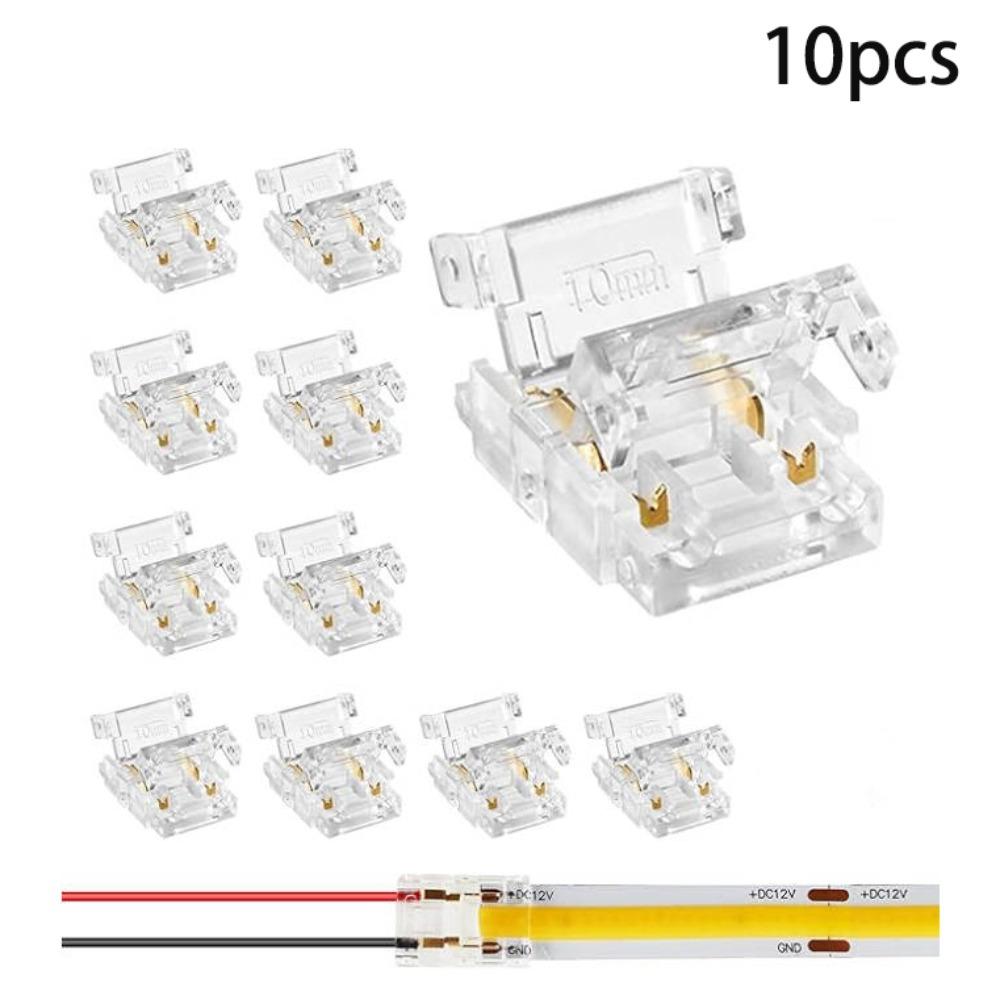 

10pcs 8mm/10mm COB LED Strip Connectors Solderless Reusable Cabinet Light Connectors DIY 2Pin Wire Connectors Lighting Projects