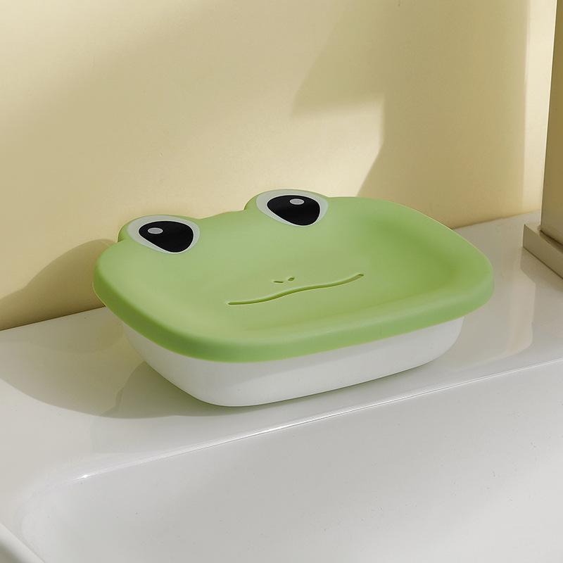 Doppelschichtige Cartoon-Frosch-Seifenschale, Badezimmer-Ablauf-Macaron-Seifenschale Badezimmer-Gadgets