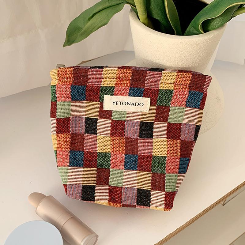 

Красочная клетчатая косметичка большой вместимости, сумка для хранения косметики, сумка для хранения помады, дорожная косметичка, женский клатч для поездок S