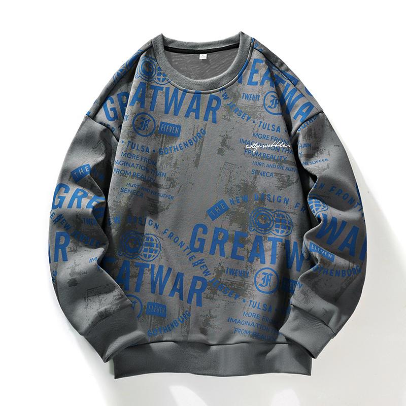 

Новая мужская толстовка весна-осень повседневная универсальная молодежная красивая пуловер с круглым вырезом футболка с длинным рукавом 4XL серый