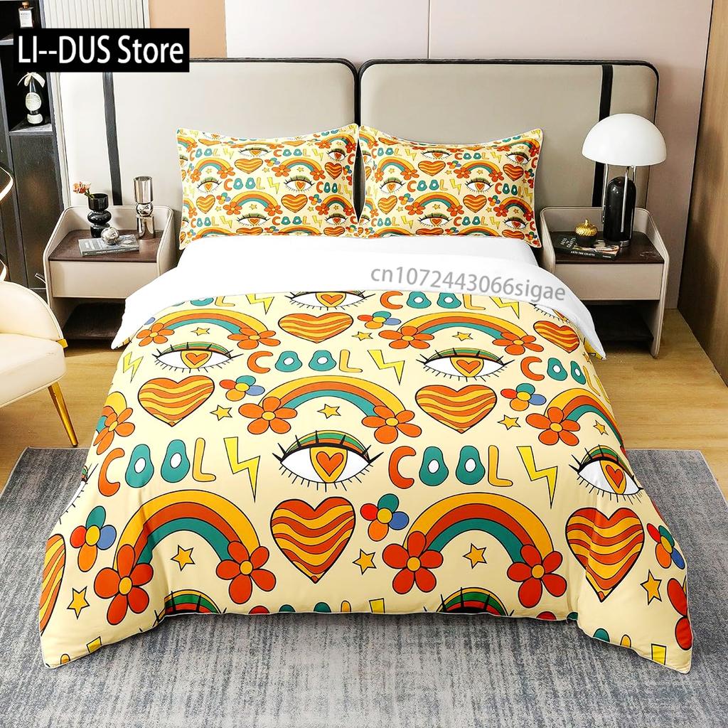 Floral Bedding Set Full Size Colorful Flowers Comforter Cover for Girls Child Duvet Cover Bedroom Decor with 2 Pillow Cases