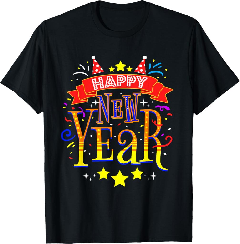 Happy New Year Suitable for both men and women  2026 New Years Eve Tshirt black shortsleeved roundneck streetwear top