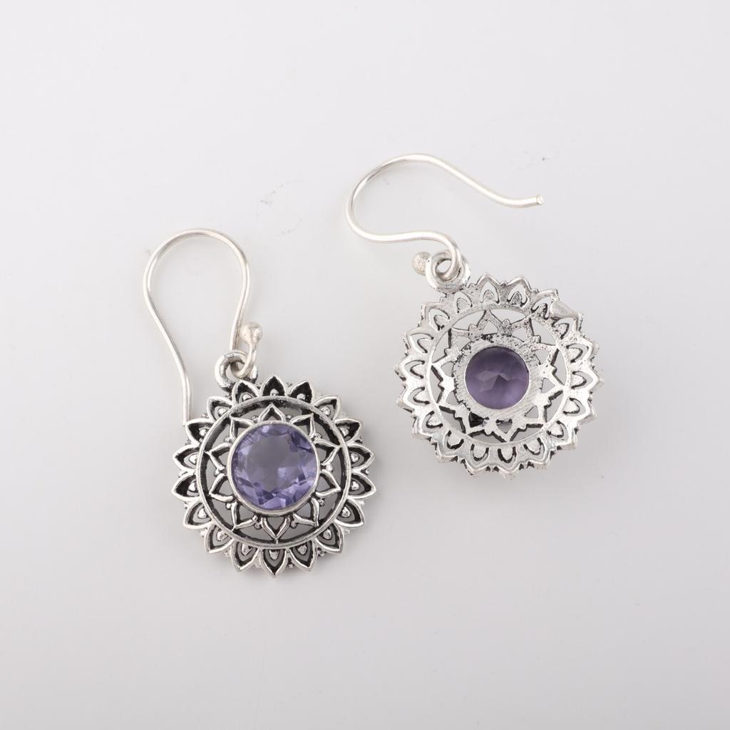 Iolite Gemstone 925 Sterling Silver Jewelry Handmade Drop/Dangle Earrings 1.57" CE-19-11