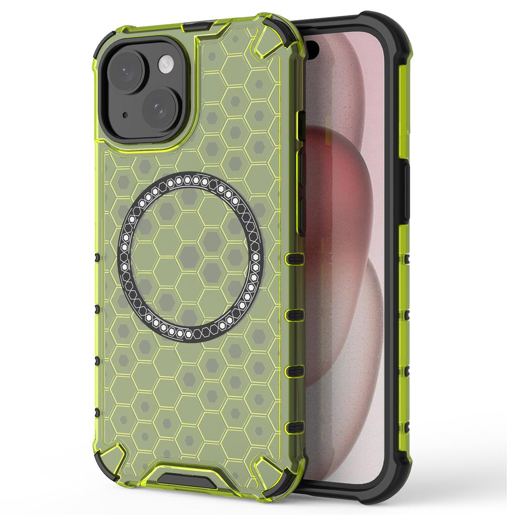 For iPhone 15 Case Honeycomb Design Magnetic TPU+PC Phone Cover