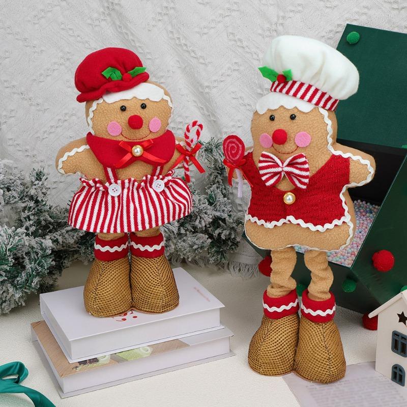 Christmas Telescopic New Products, Gingerbread Man Fabric Doll, Creative Cartoon Shape, Home Window Ornament