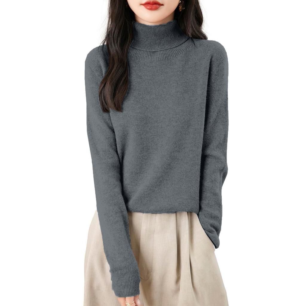 Women's Fashion Turtleneck Pullover Long Sleeve Loose Bottom Knit Sweater