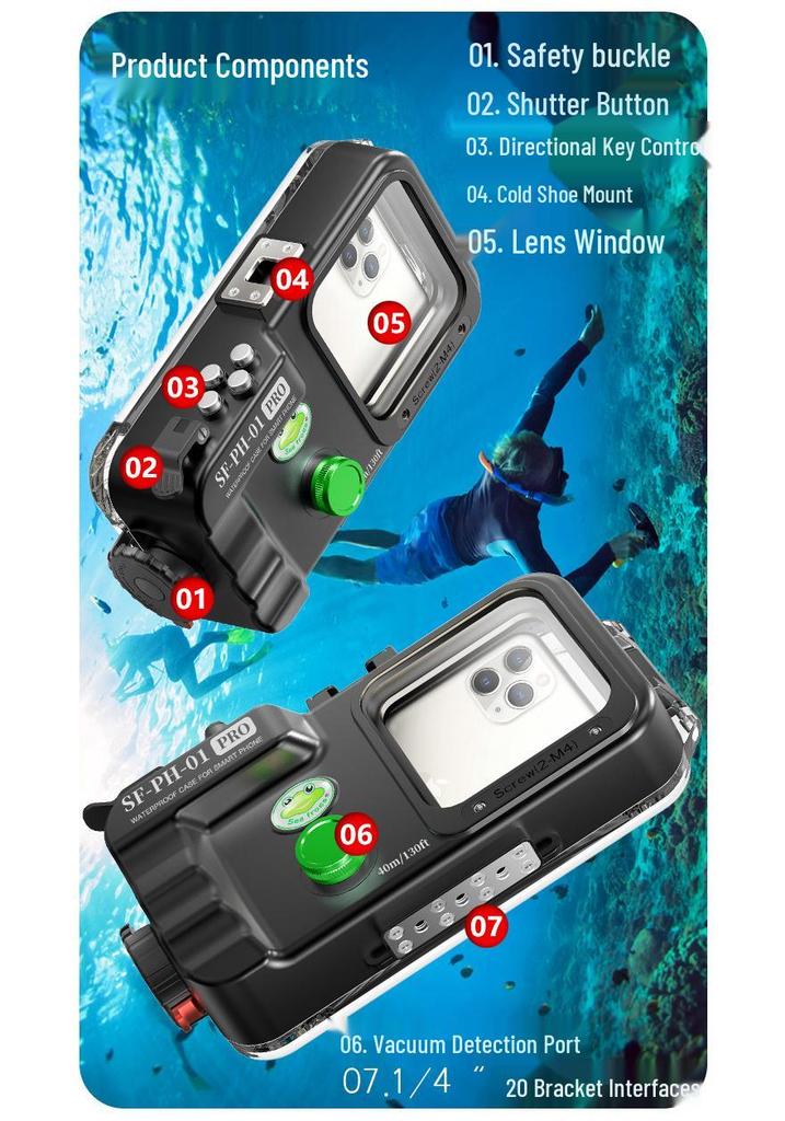 Sea Frog Universal Waterproof Phone Case for Diving and Swimming, Compatible with Android and Apple, 40m Depth Protection.