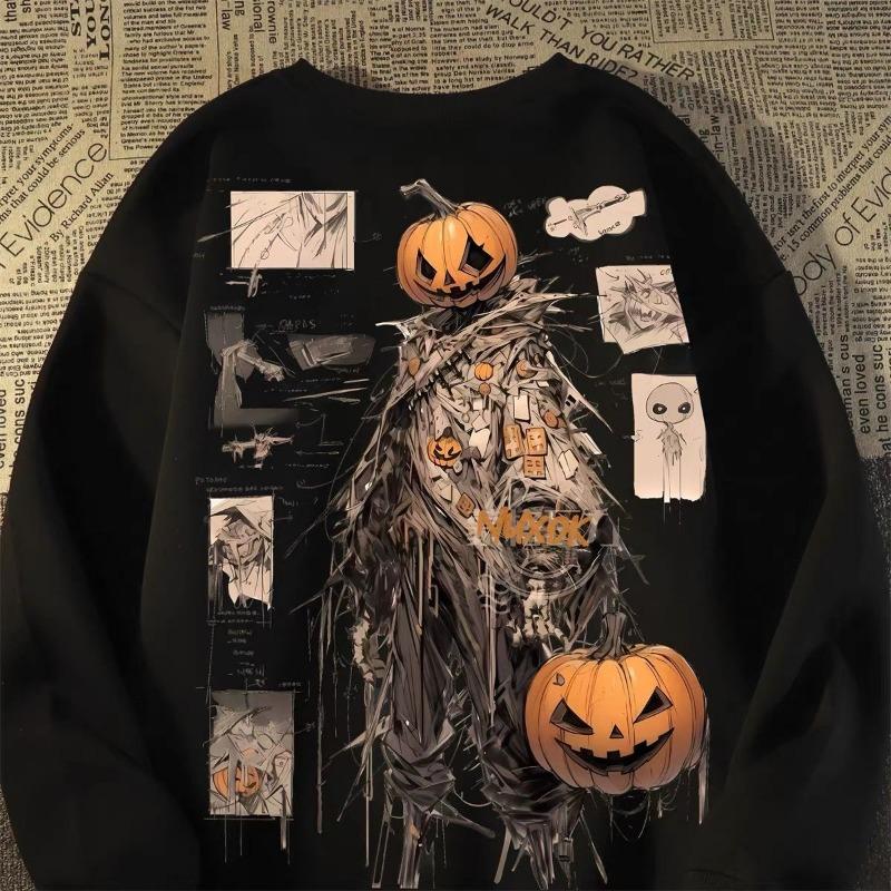 

Retro Sweatshirt Men s Autumn Winter Loose Pullover Round Print Fashionable Versatile Casual Long-sleeved Top S чёрный