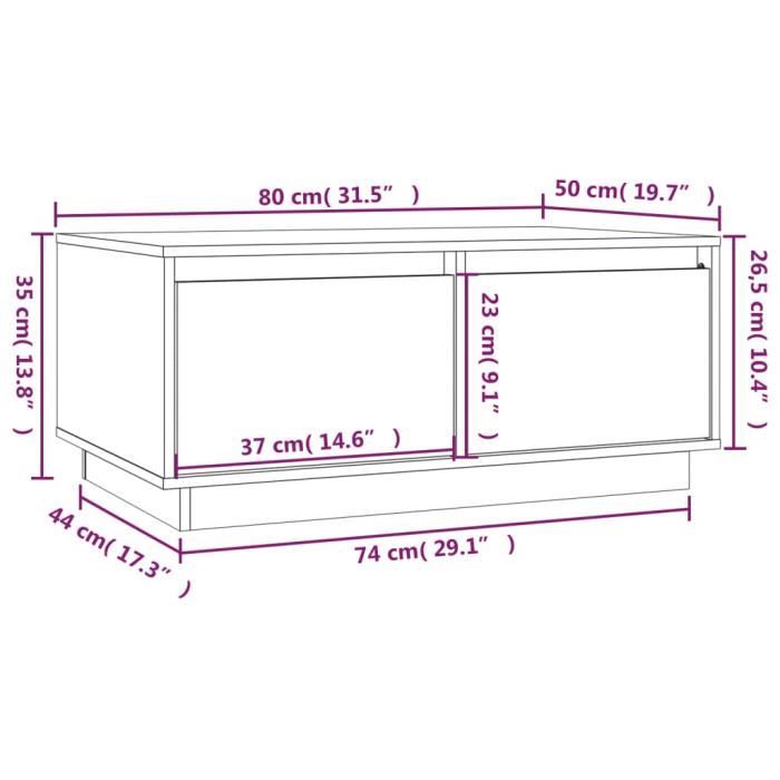 814440 vidaXL Table basse Blanc 80x50x35 cm Bois massif de pin