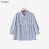 Women Casual Turn Down Collar 3/4 Sleeve Loose Stripe Blouse