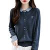 Herbst Neuer Farbblock Polo Kragen Wollpullover Damen Slim Einfache Wollstrickjacke