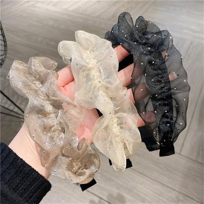 Modisches Temperament plissiertes Organza-Stirnband mit Rüschenkanten-Mesh, gepresstes breites Stirnband für Damen-Haaraccessoires