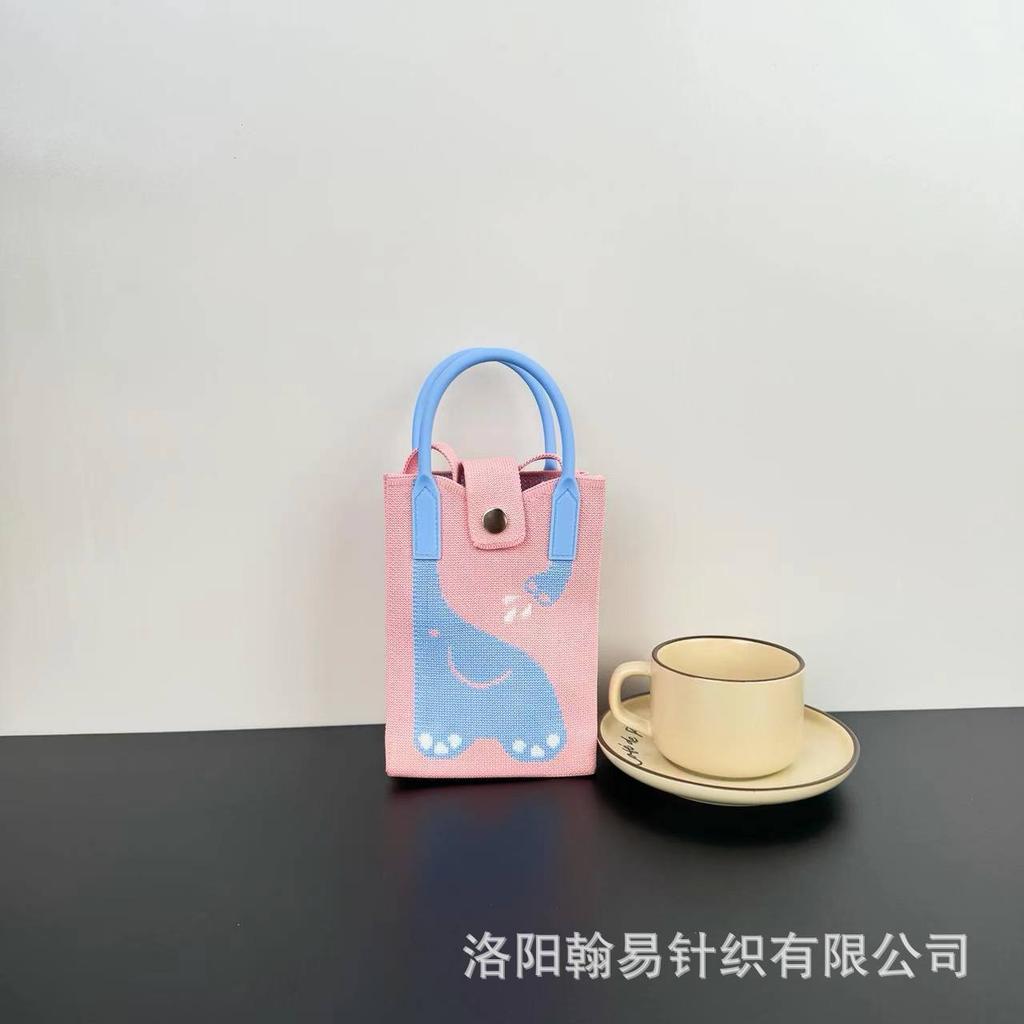 Sommer Damen Niedliche Mini-Tasche Vielseitige Mode Handytasche Cartoon Gestrickte Handtasche Umhängetasche Umhängetasche