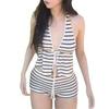 Striped Two-Piece Swimsuit with Sexy Cut-Out: Chic and Slimming Vacation Style for Women