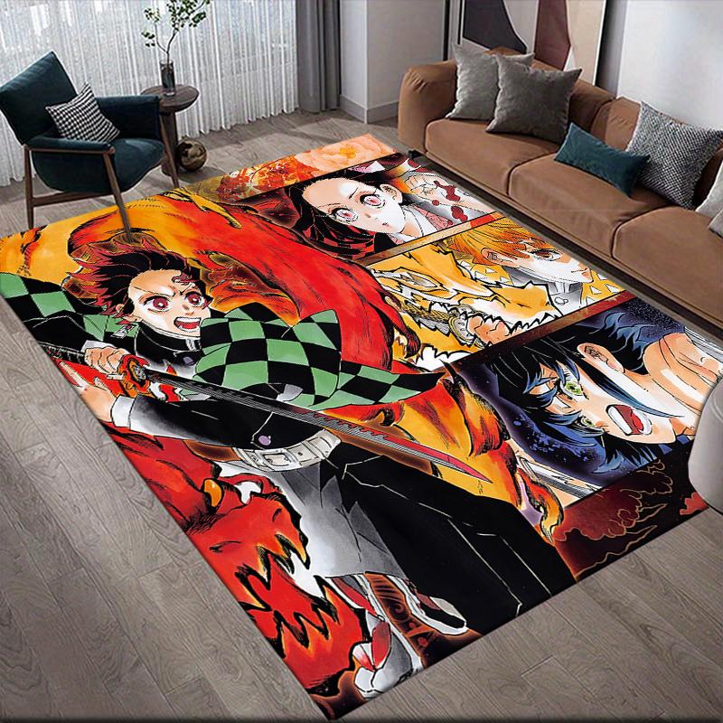 Demon Slayer Colorful Art Square Area Rug, Non-Slip Floor Mat for Living Room, Perfect Gift for Anime Fans