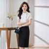 Toluoman Women's Elegant White Short-Sleeve Professional Shirt