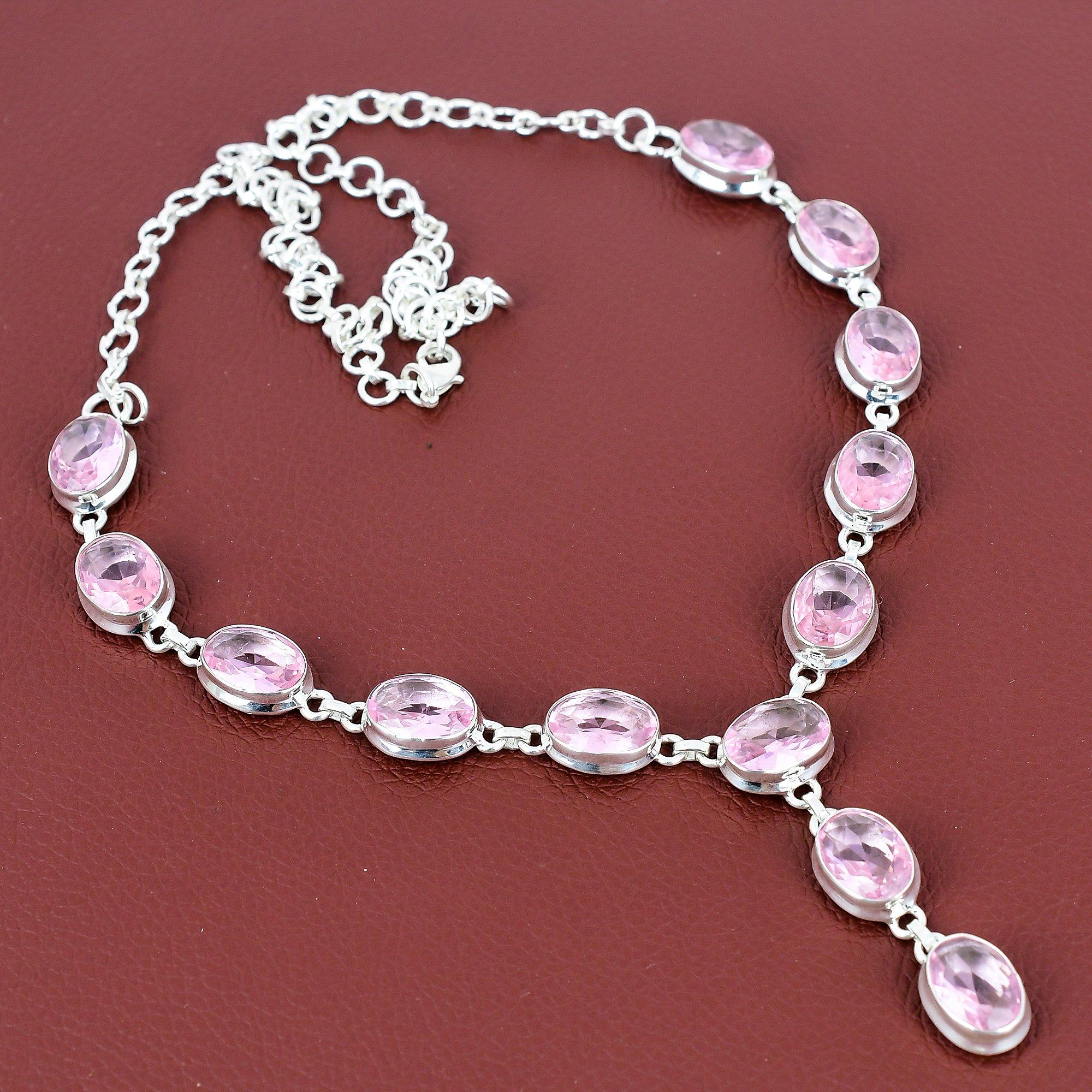 Faceted pink kunzite necklace 925 sterling silver necklace adjustable chain handmade necklace top quality gemstone jewelry anniversary gifts Adjustable