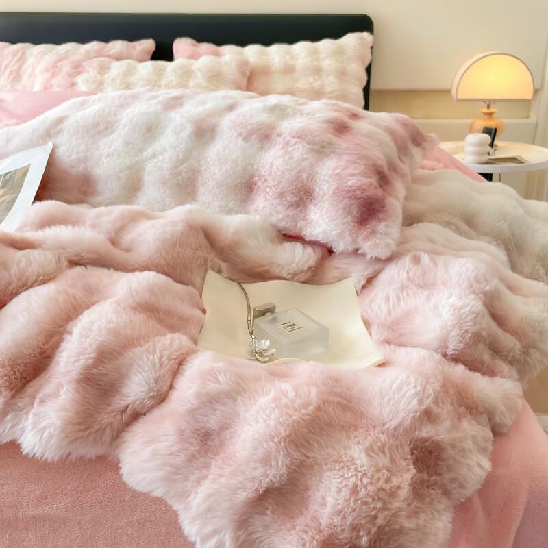 Faunen Thickened Rabbit/Milk Fleece 4-Piece Bedding Set 1.8m Bed (200x230cm Quilt)