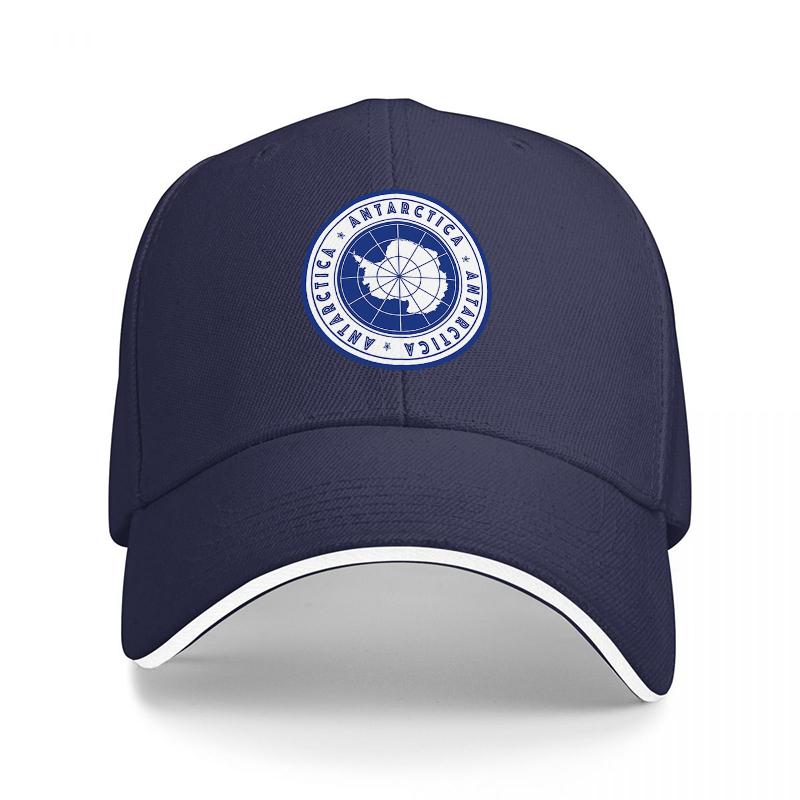 

Antarctica Logo Baseball Cap Black Adjustable Hat with White Trim and Blue Circular Emblem Featuring Polar Design and Text Adjustable