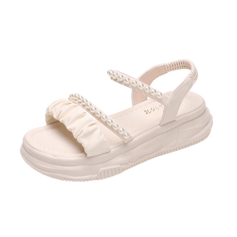 Thick soled sandals with feminine fairy style 2025 summer new elastic band student flat Roman shoes