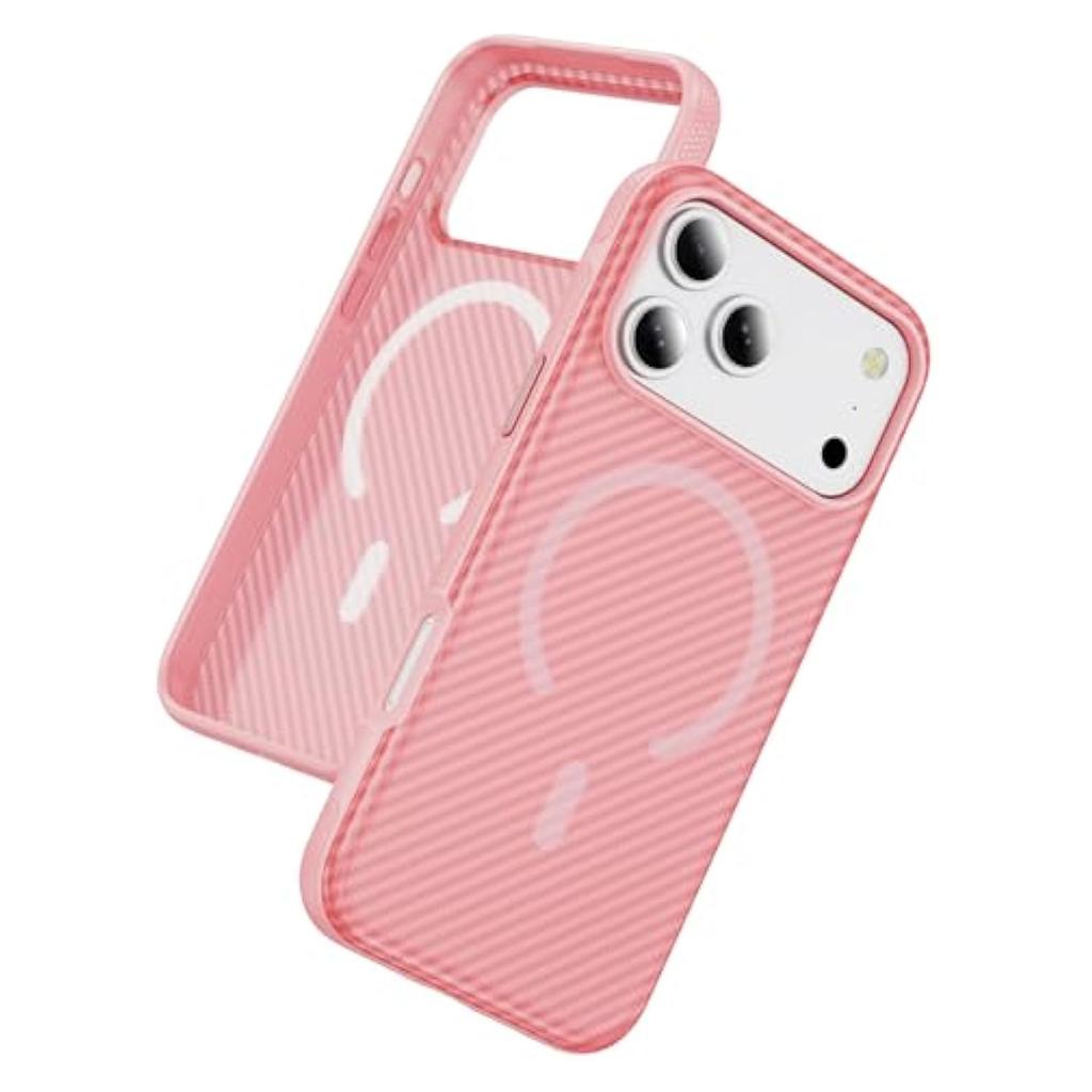 For iPhone 17 Pro Magnetic Case Carbon Fiber Texture PC + TPU Anti-Slip Phone Cover Compatible with MagSafe